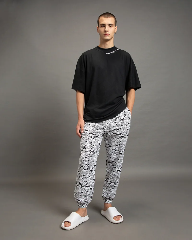 bewakoof  Men's White All Over Printed Pyjamas  | Best Price UAE